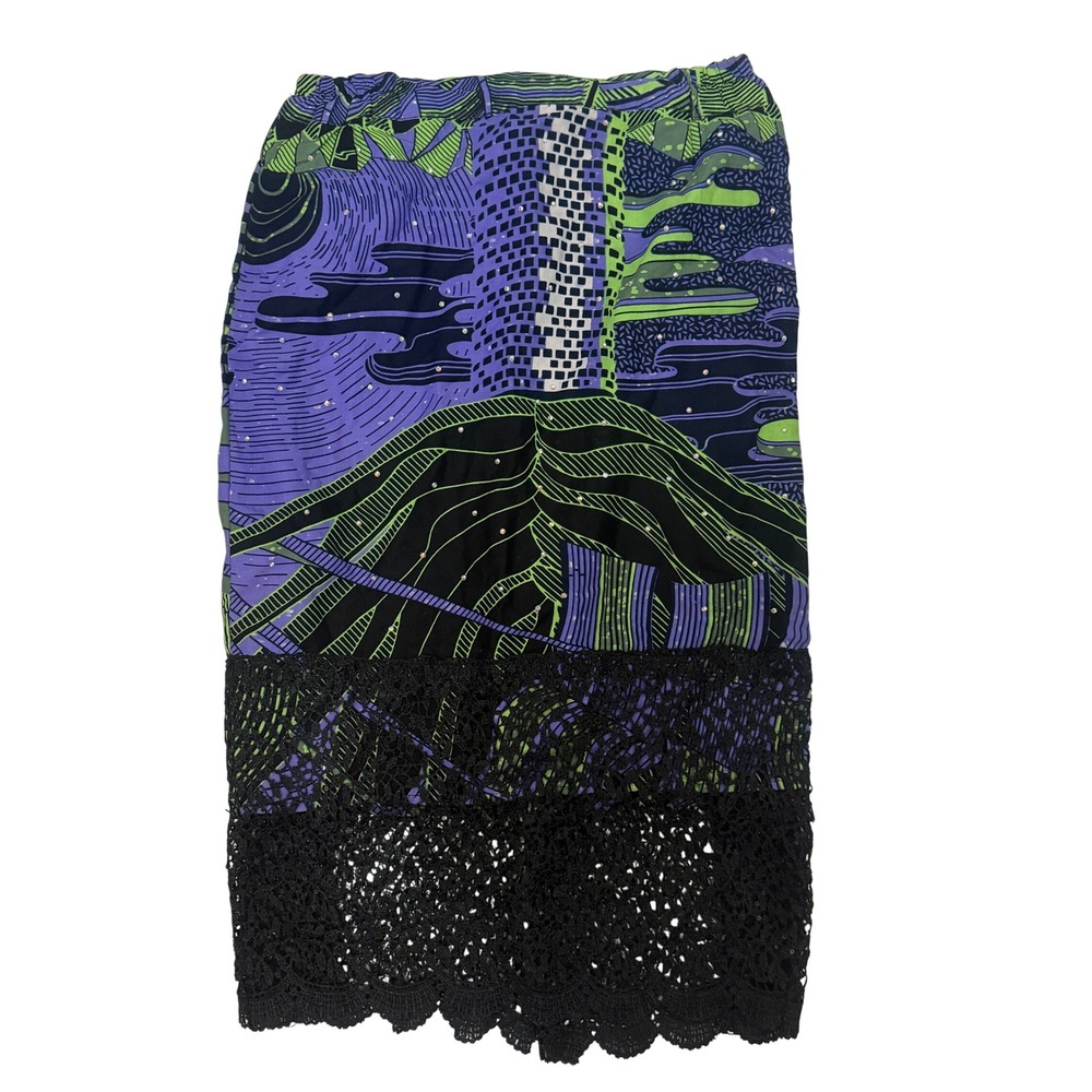 Handmade Pencil Skirt Womens S Purple Green Abstract Lace Rhinestone Excellent